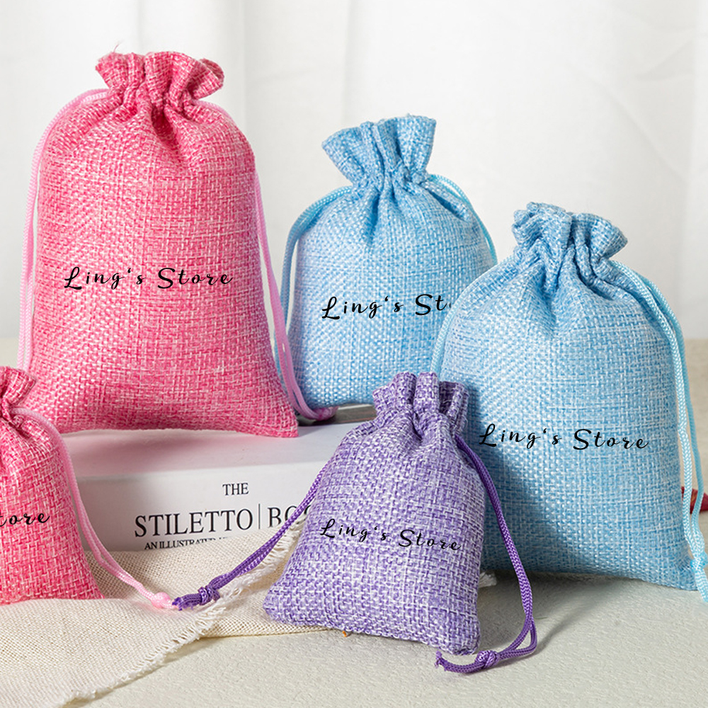 Jute Bag Packaging - 50Pcs Custom Logo Linen Jewelry Drawstring