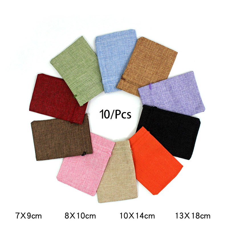 Jute Bag Packaging - 10Pcs/Lot Drawstring Natural Burlap Bag Jute