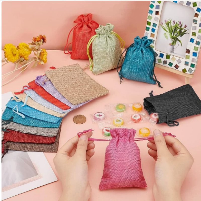 Hot 50PCS Linen Jute Drawstrin - огляд і ціна Jute Bag Packaging