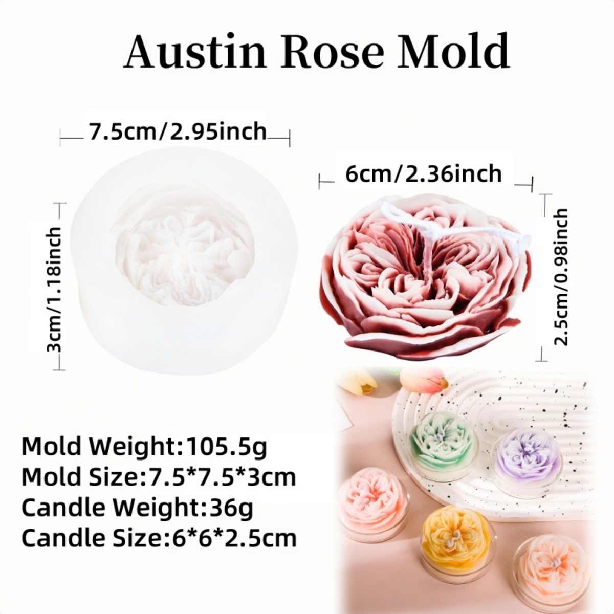 3D Austin Rose Silicone Mold f - огляд і ціна Candle Making Austin